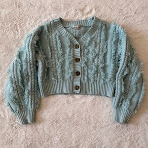Habitual Kids | Fringed Mint Green Cropped Cardigan 12